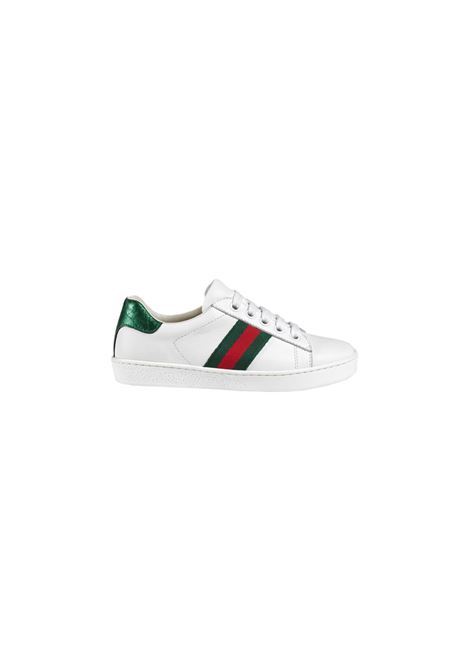 Sneakers Ace In Pelle Bianca Con Dettaglio Web GUCCI KIDS | 433148-CPWE09075